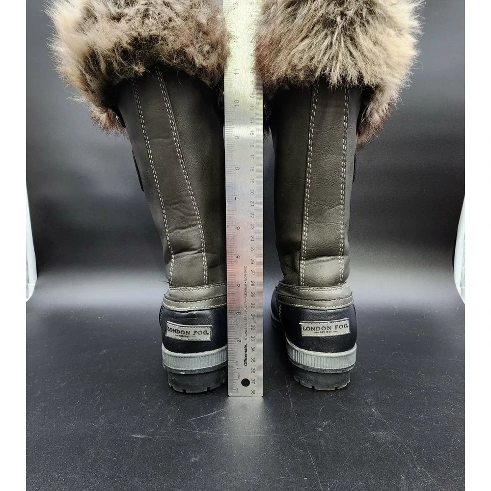 London Fog Melton Women Green Black Size 8 Winter Faux Fur Duck Boots Cozy